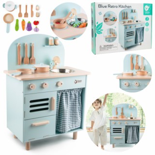 Žaislinė Retro medinė virtuvėlė vaikams | Su priedais ir garso efektais | Blue Retro Kitchen | Classic World CW50571